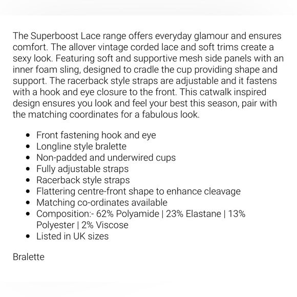 NWOTS GOSSARD SUPERBOOST LACE DEEP V BRALETTE 38G - Picture 5 of 5